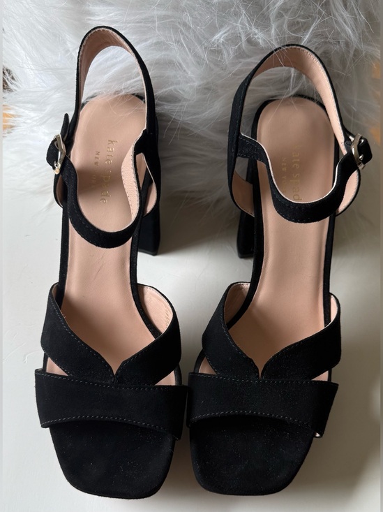 Kate Spade Delight Platform Ankle Strap Block Heel - Black Suede